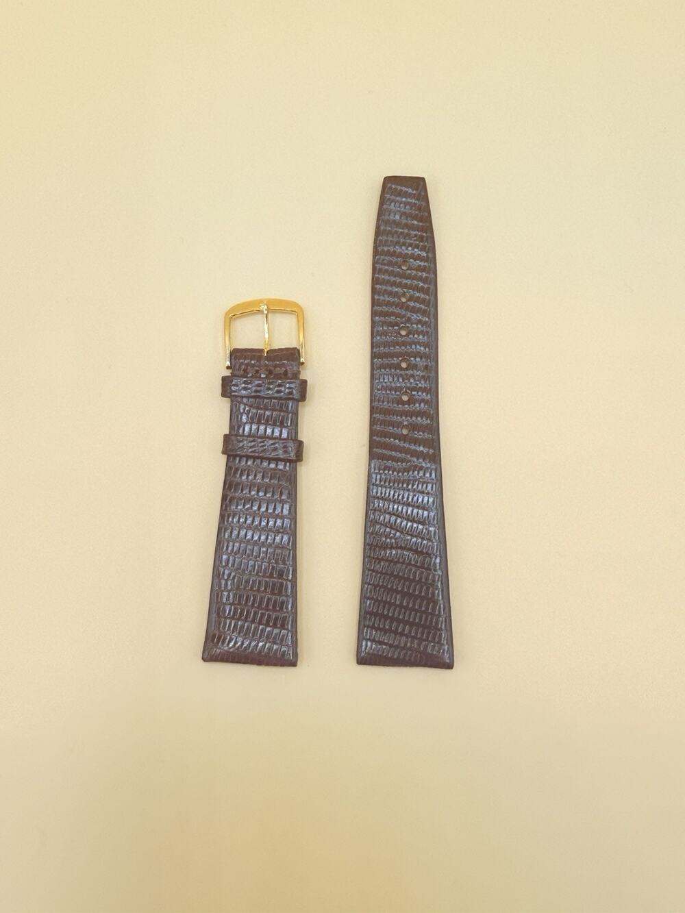 19mm KREISLER Genuine Lizard Brown NOS Vintage Watch Band & Gold-Tone Buckle